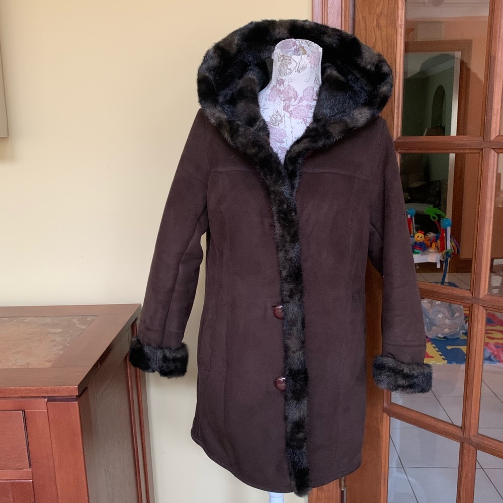 Johnston & Murphy Button Front Faux Fur Coat